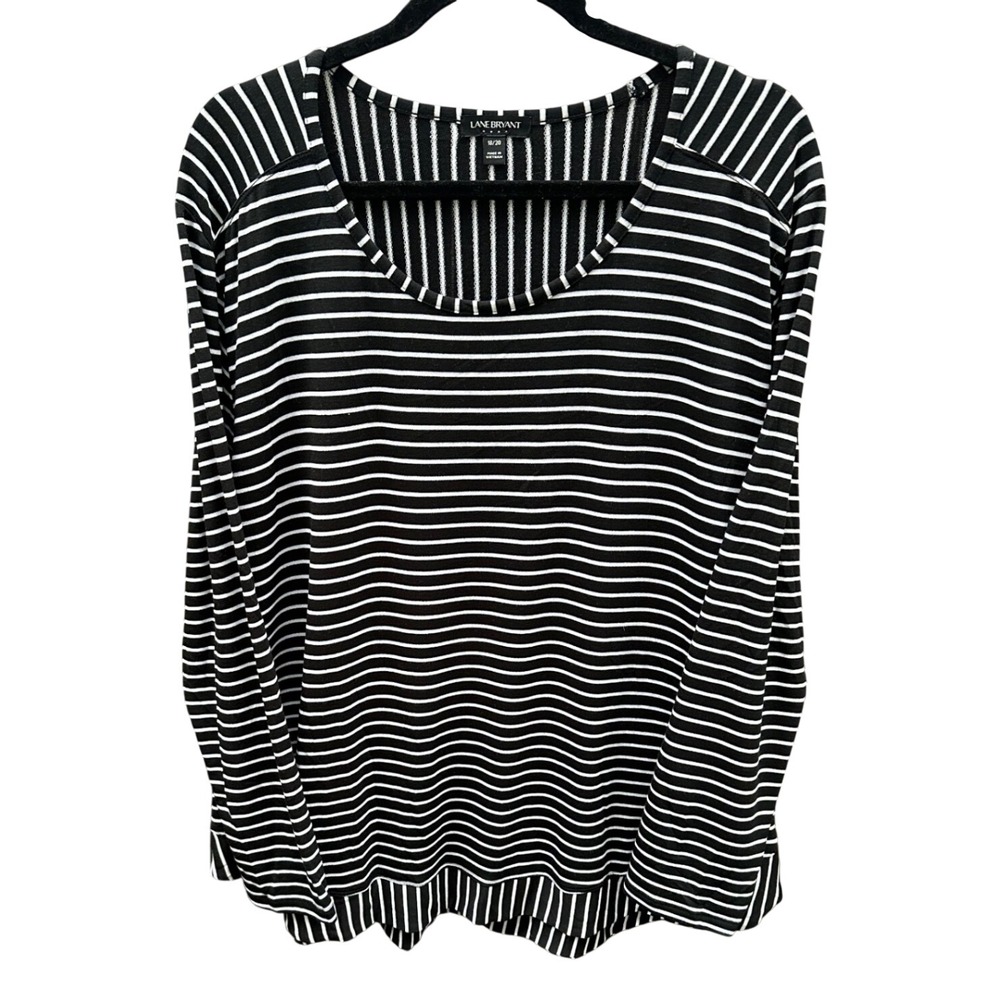 Lane Bryant Black White Striped Long Sleeve Scoop Neck Top Size 18/20 Plus